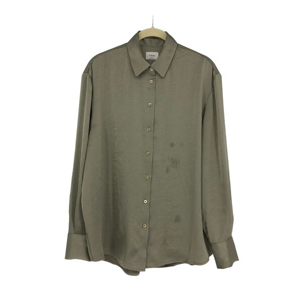 Aritzia Wilfred Louvre Satin Button-up Blouse Sage Green Size XS *flawed* - Picture 1 of 16
